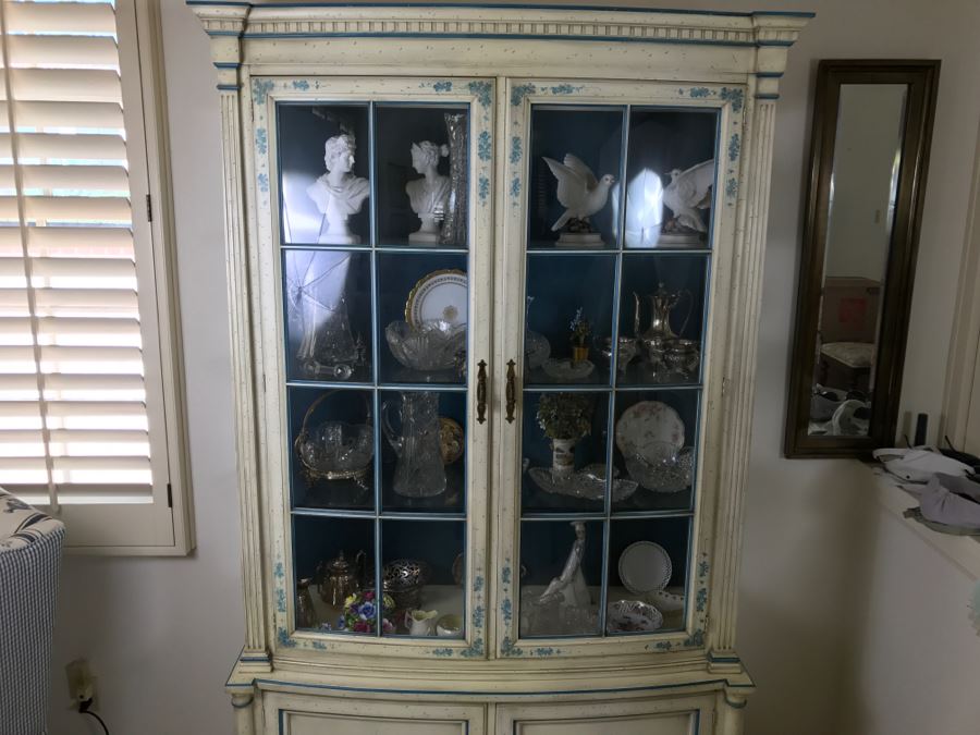 Stunning Blue And White Curio Display Cabinet With Storage [Photo 2]