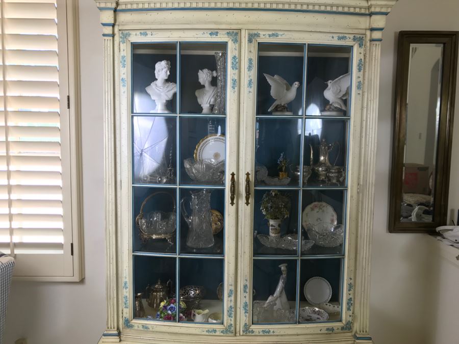Stunning Blue And White Curio Display Cabinet With Storage [Photo 3]