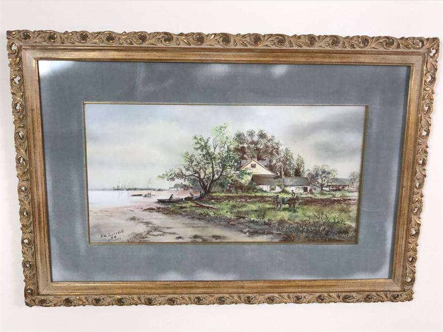 Antique 1894 Landscape Painting By F. M. Truesdell In Stunning Gilt Wood Frame