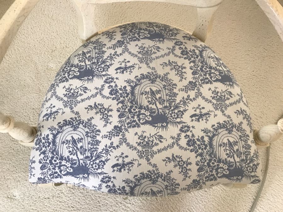 Beautiful Set Of 4 Century Furniture Blue And White Armchairs With Round Glass Top Pedestal Dining Table [Photo 13]