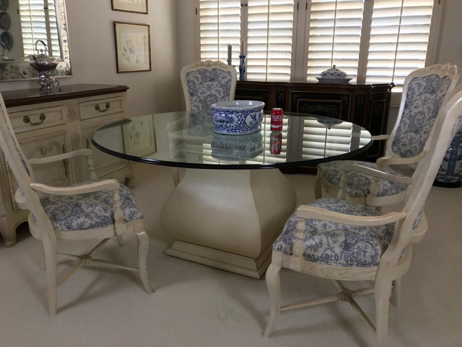 Beautiful Set Of 4 Century Furniture Blue And White Armchairs With ...