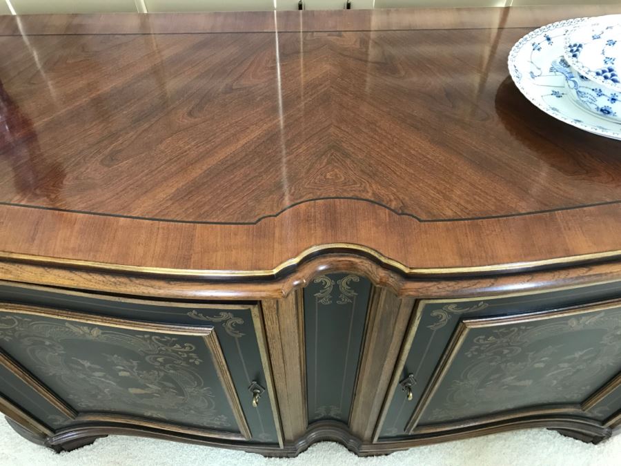 Drexel Heritage Hampshire 4 Door Chinoiserie Paint Decorated Buffet With Silverware Cloth Storage Drawers [Photo 6]