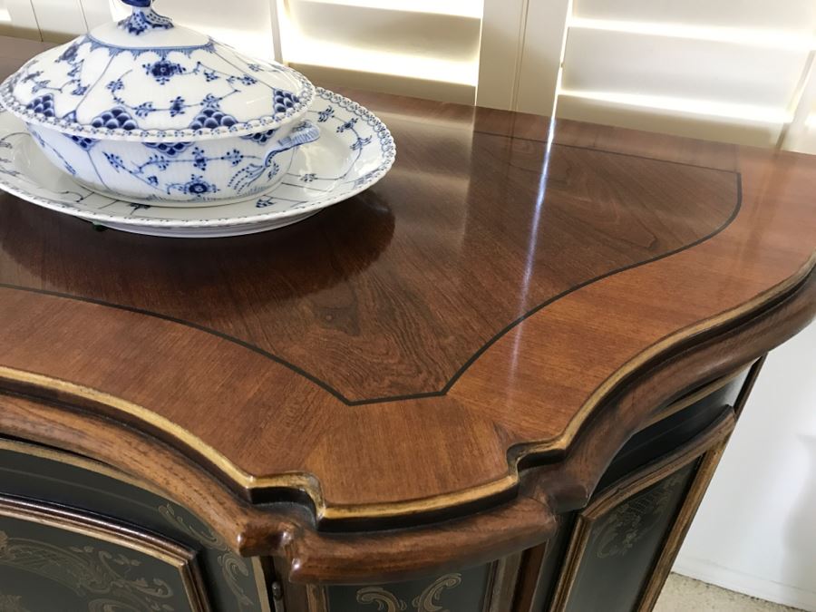 Drexel Heritage Hampshire 4 Door Chinoiserie Paint Decorated Buffet With Silverware Cloth Storage Drawers [Photo 5]