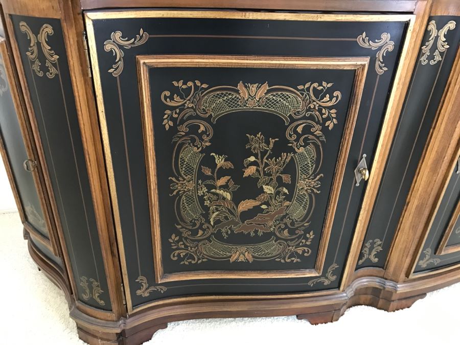 Drexel Heritage Hampshire 4 Door Chinoiserie Paint Decorated Buffet With Silverware Cloth Storage Drawers [Photo 8]