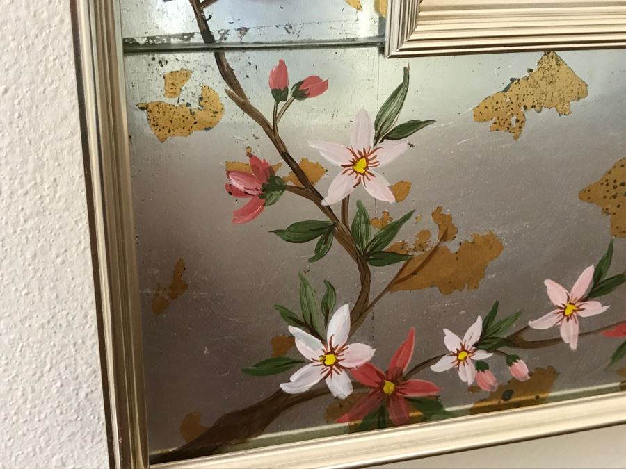 Stunning Silver Beveled Glass Wall Mirror With Floral And Bird Motif [Photo 6]