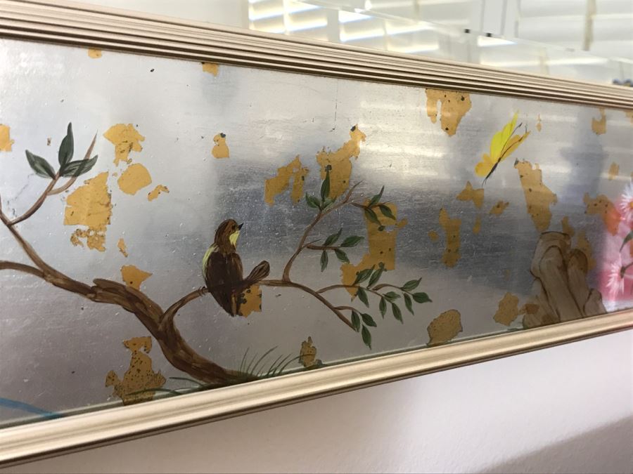 Stunning Silver Beveled Glass Wall Mirror With Floral And Bird Motif [Photo 7]