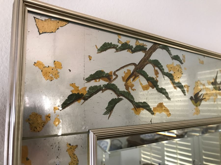 Stunning Silver Beveled Glass Wall Mirror With Floral And Bird Motif [Photo 2]