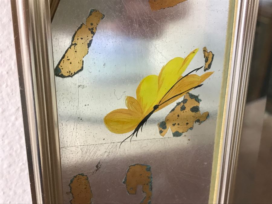 Stunning Silver Beveled Glass Wall Mirror With Floral And Bird Motif [Photo 5]