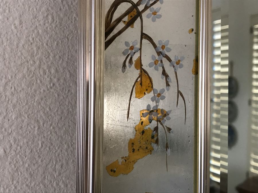 Stunning Silver Beveled Glass Wall Mirror With Floral And Bird Motif [Photo 4]