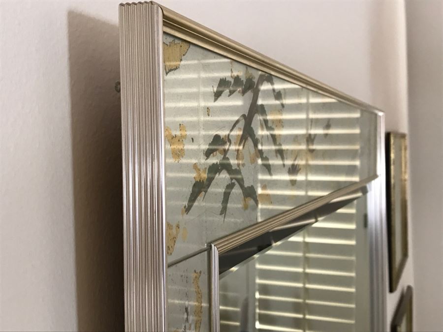 Stunning Silver Beveled Glass Wall Mirror With Floral And Bird Motif [Photo 8]