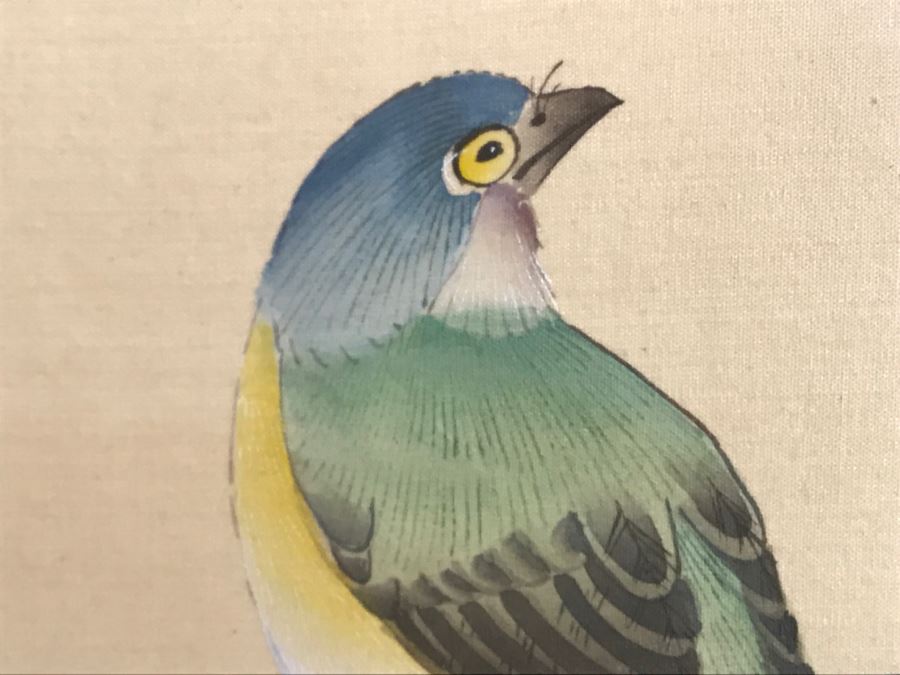 Framed Original Signed Chinese Silk Painting Bird And Floral Motif [Photo 5]