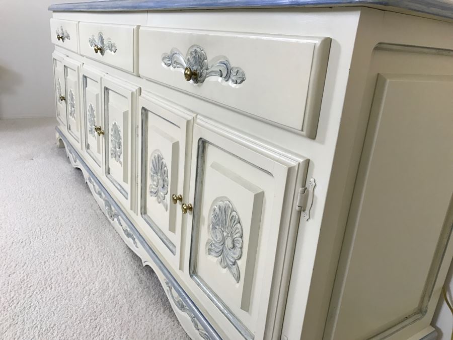 Long Blue And White Wooden Cabinet Credenza [Photo 3]