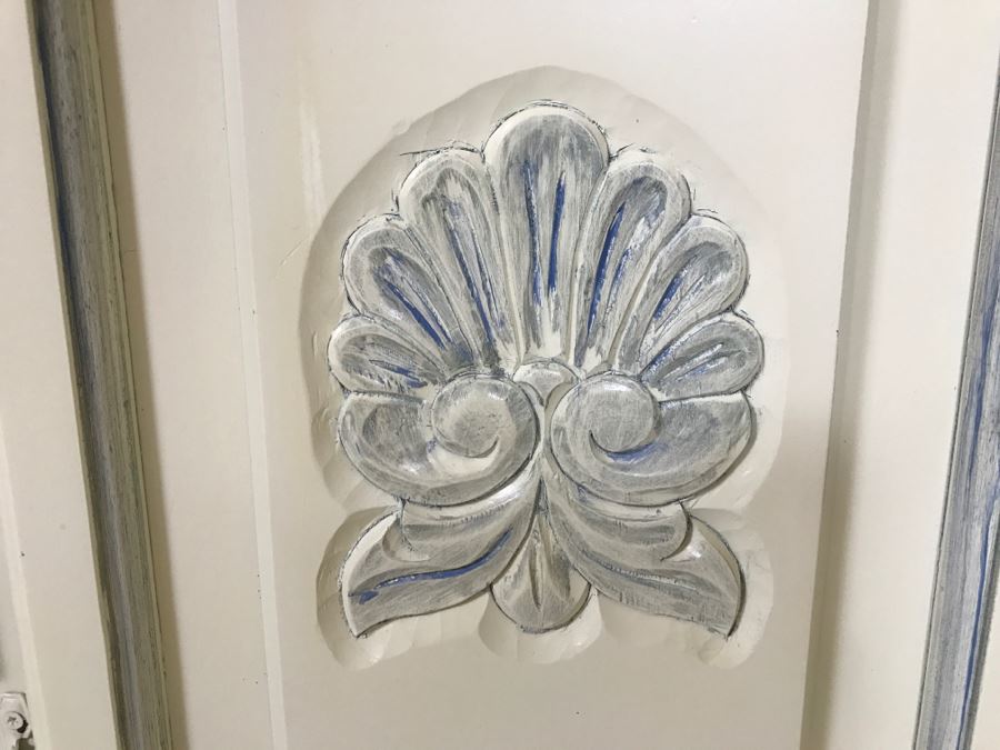 Long Blue And White Wooden Cabinet Credenza [Photo 4]