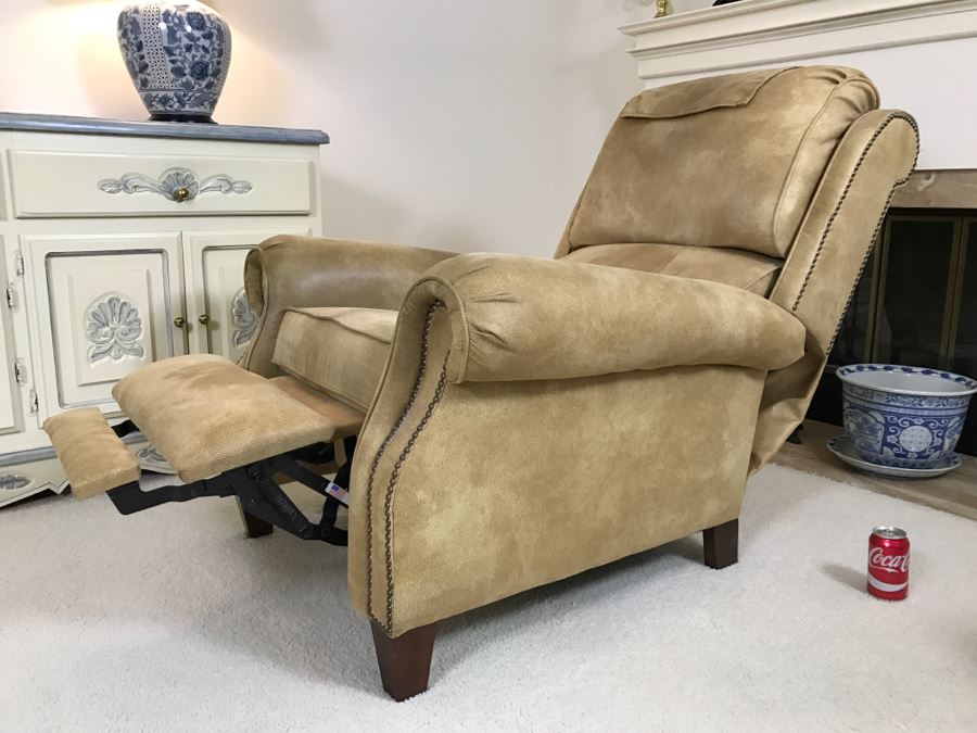 Light Brown Suede Leather Barcalounger Recliner Chair [Photo 8]