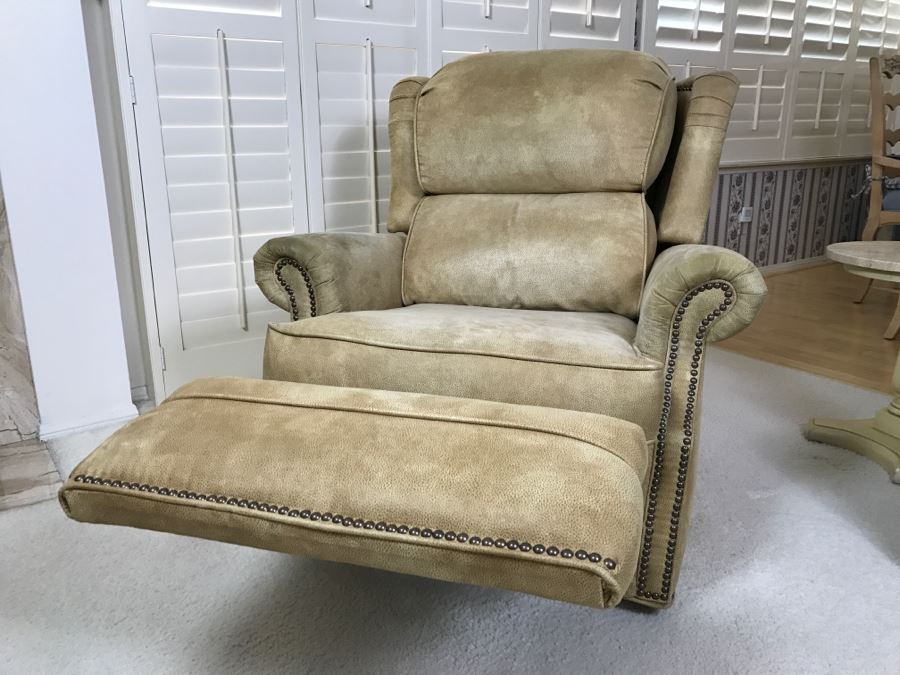 Light Brown Suede Leather Barcalounger Recliner Chair [Photo 5]