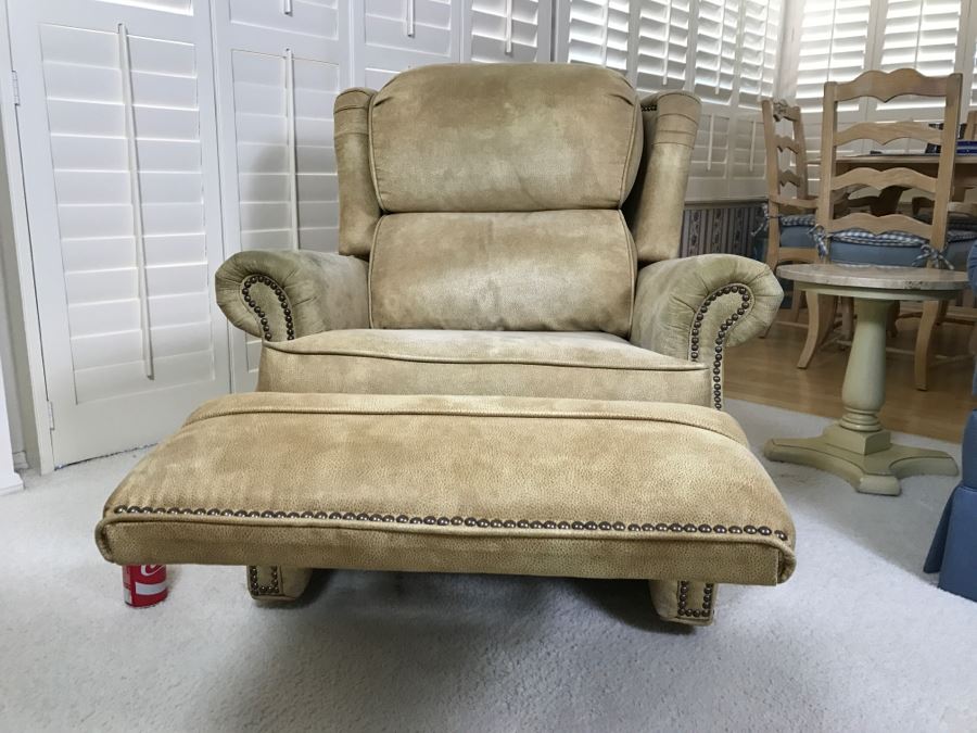 Light Brown Suede Leather Barcalounger Recliner Chair [Photo 6]