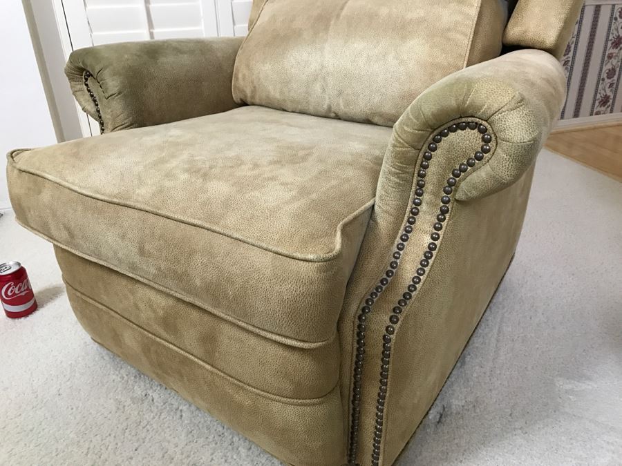 Light Brown Suede Leather Barcalounger Recliner Chair [Photo 4]
