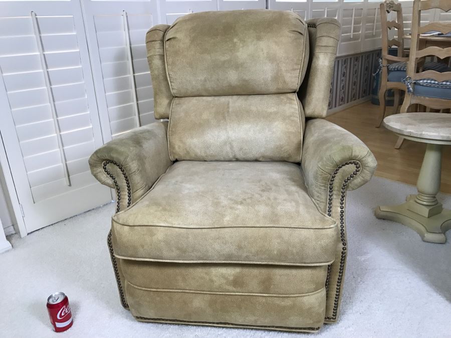 Light Brown Suede Leather Barcalounger Recliner Chair [Photo 3]