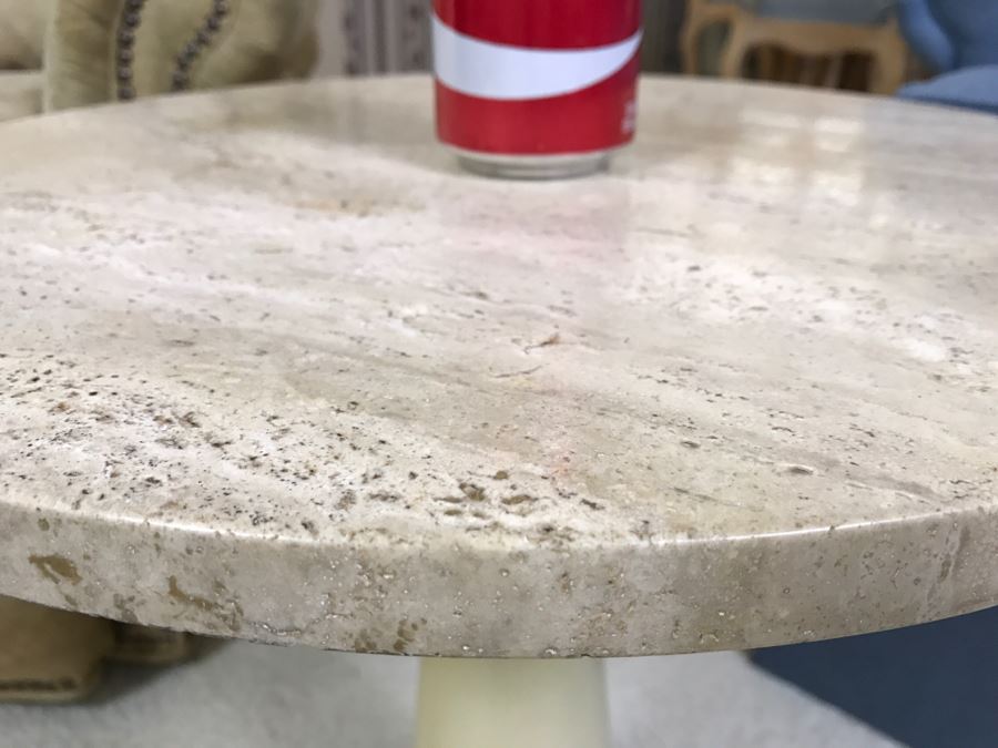 Wooden Pedestal Side Table With Italian Marble Top [Photo 4]