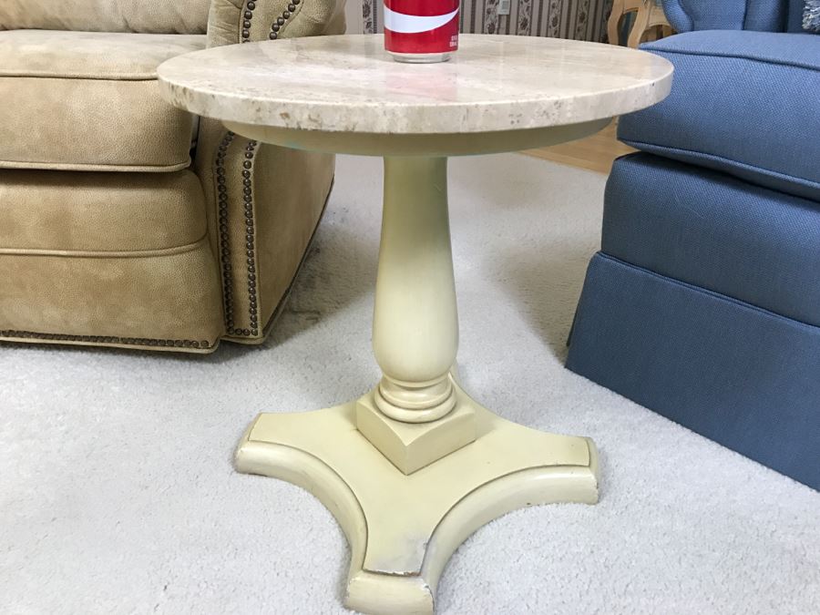 Wooden Pedestal Side Table With Italian Marble Top [Photo 1]
