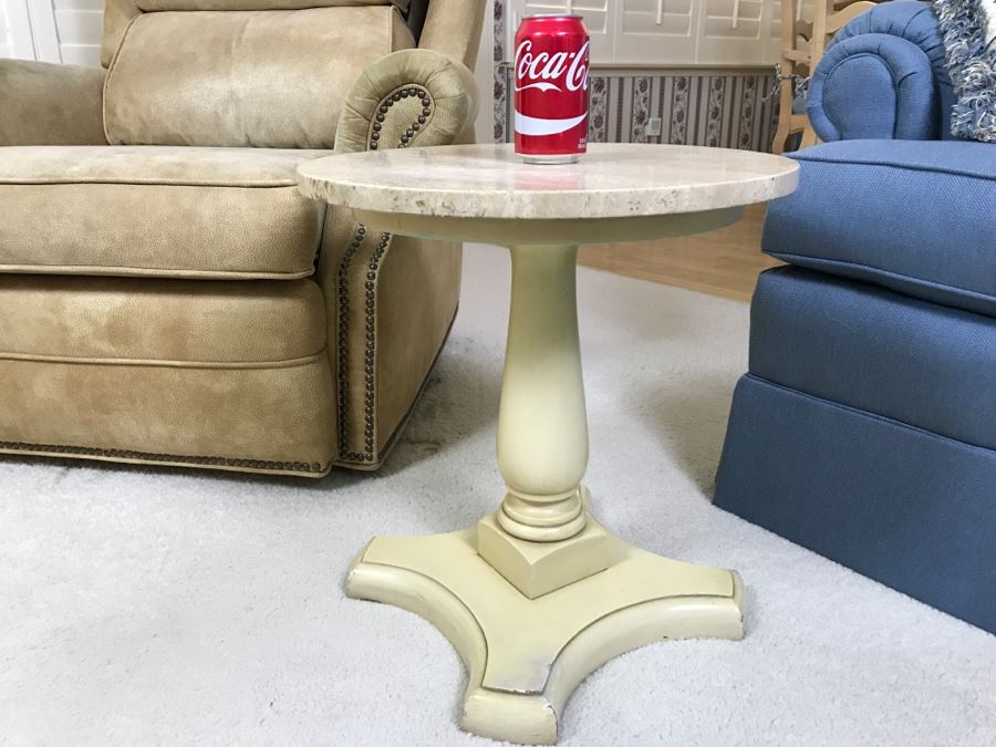 Wooden Pedestal Side Table With Italian Marble Top [Photo 3]