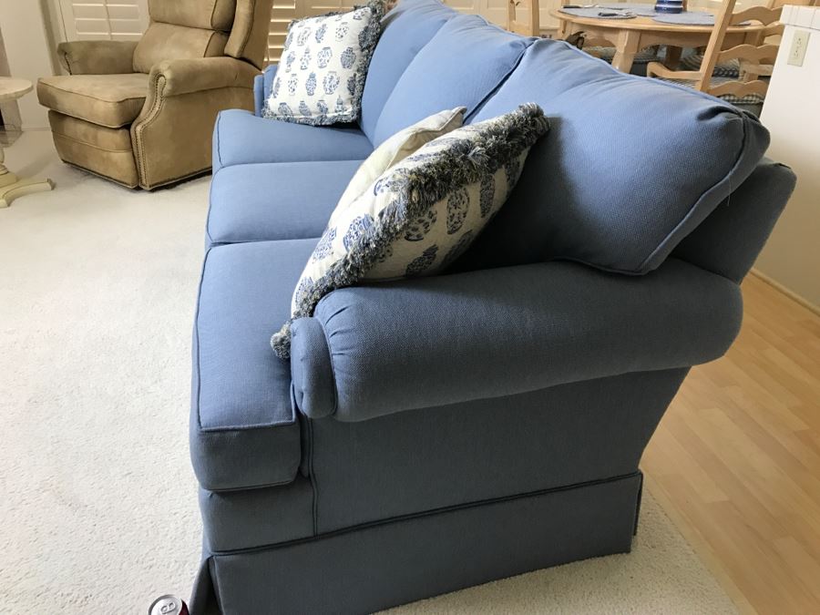 Clean Highland House Blue Sofa With Accent Pillows [Photo 3]