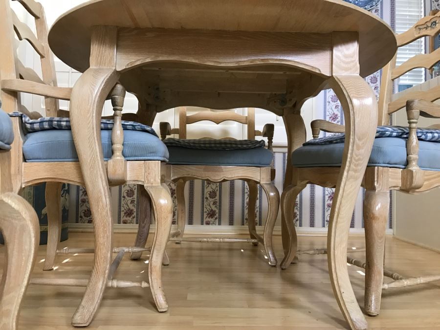 Solid Wood French Provincial Round Dining Table With Four Heavy Solid Armchairs [Photo 6]