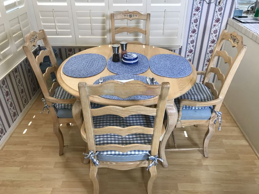 Solid Wood French Provincial Round Dining Table With Four Heavy Solid Armchairs [Photo 2]
