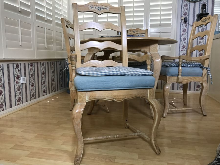 Solid Wood French Provincial Round Dining Table With Four Heavy Solid Armchairs [Photo 7]