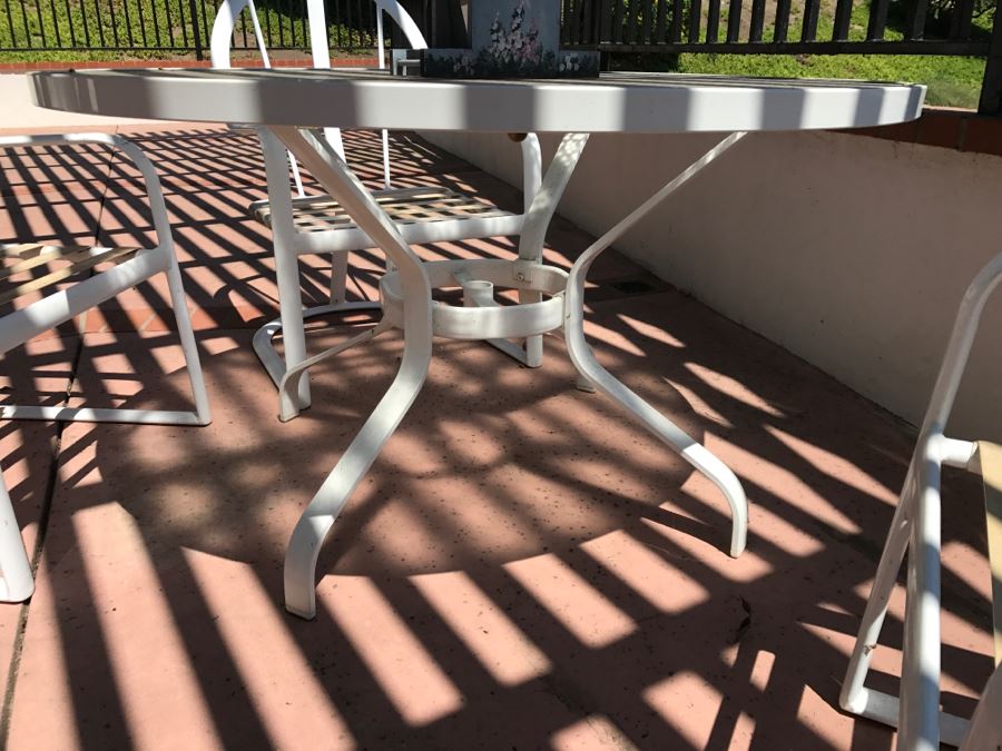 Mallin Outdoor Aluminum Patio Furniture Round Glass Top Table With Four Chairs (See Additional Photos For Fourth Chair) [Photo 7]
