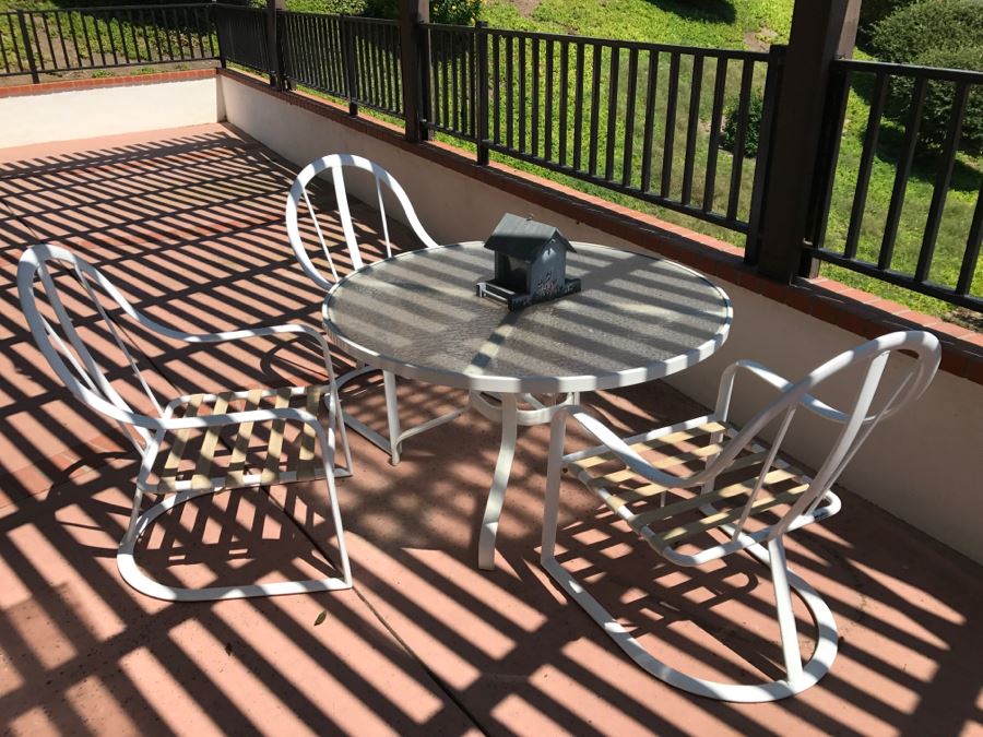Mallin Outdoor Aluminum Patio Furniture Round Glass Top Table With Four Chairs (See Additional Photos For Fourth Chair) [Photo 3]