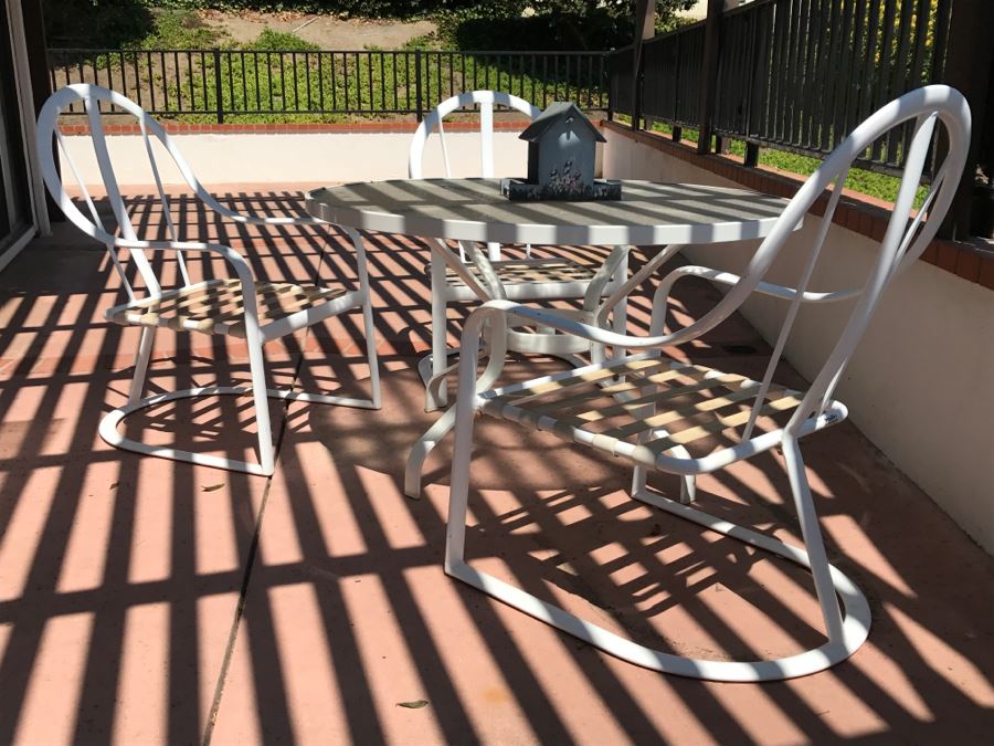 Mallin Outdoor Aluminum Patio Furniture Round Glass Top Table With Four Chairs (See Additional Photos For Fourth Chair) [Photo 8]