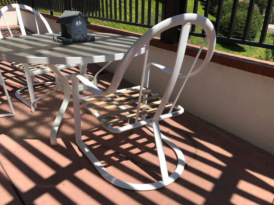 Mallin Outdoor Aluminum Patio Furniture Round Glass Top Table With Four Chairs (See Additional Photos For Fourth Chair) [Photo 4]