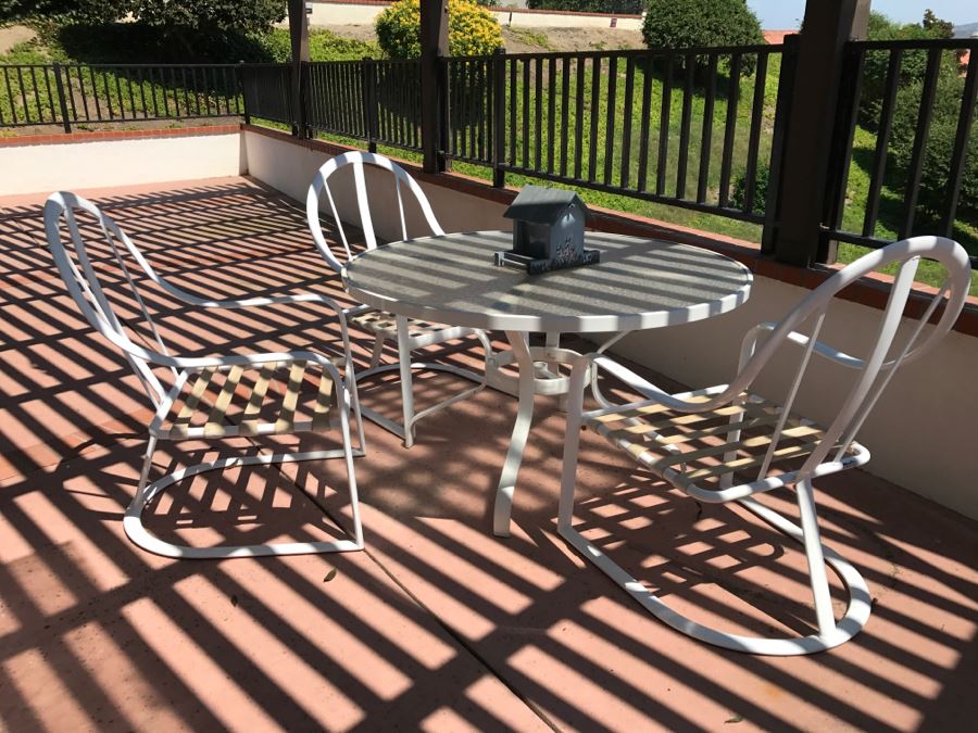 Mallin Outdoor Aluminum Patio Furniture Round Glass Top Table With Four Chairs (See Additional Photos For Fourth Chair) [Photo 1]