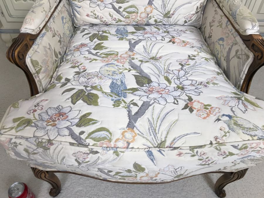 Nice Wooden Armchair With Floral And Bird Motif Upholstery [Photo 2]