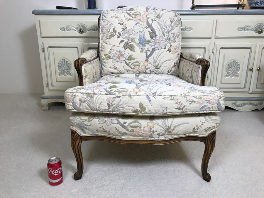 Nice Wooden Armchair With Floral And Bird Motif Upholstery [Photo 9]