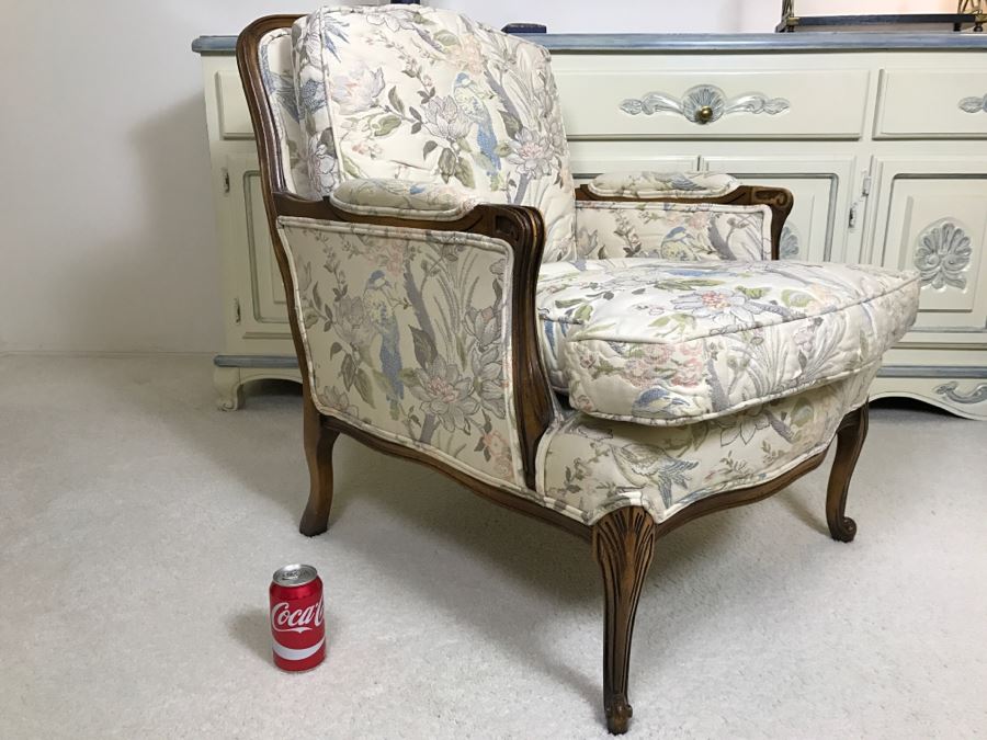 Nice Wooden Armchair With Floral And Bird Motif Upholstery [Photo 6]