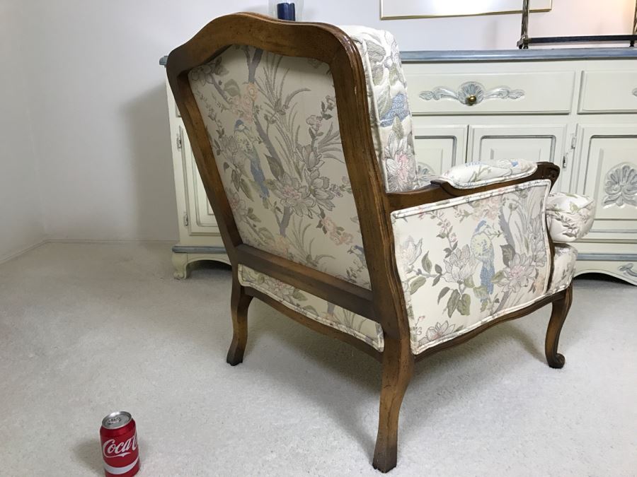 Nice Wooden Armchair With Floral And Bird Motif Upholstery [Photo 7]