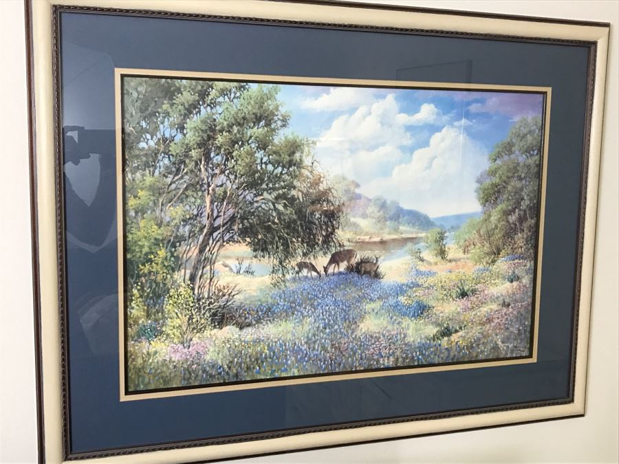 Nicely Framed P Byars Limited Edition Print Of Landscape Deer Scene 574 Of 1950