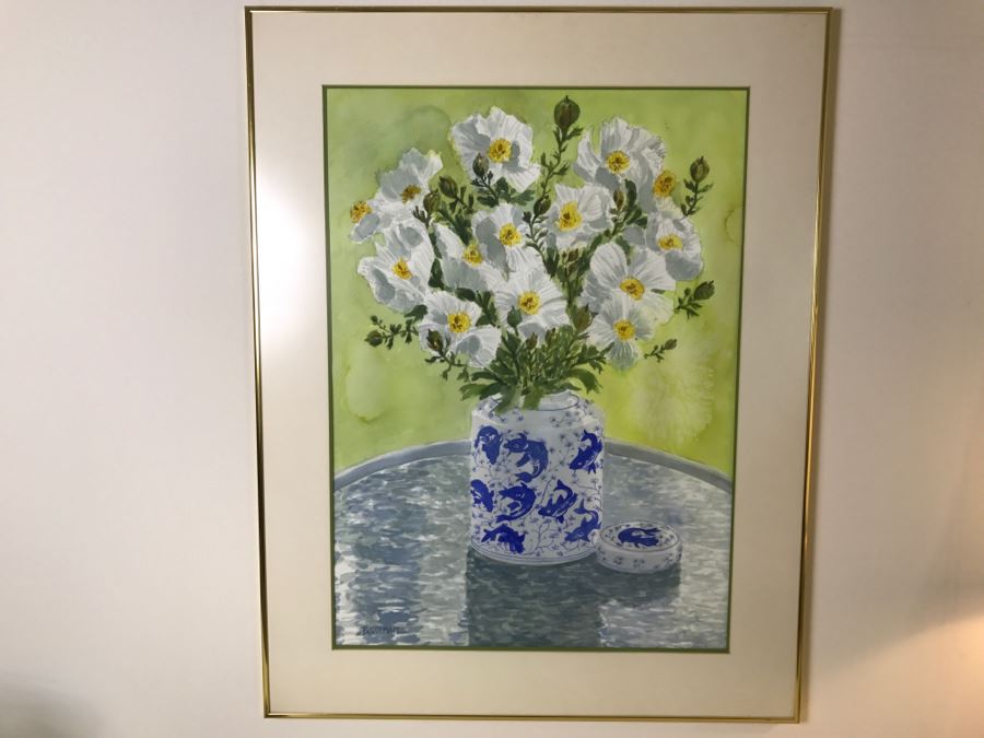Framed Artwork By Bowman Of Asian Vase With Flowers [Photo 1]