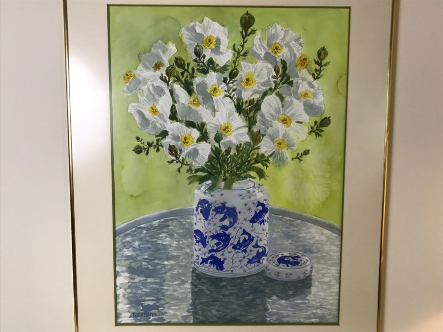 Framed Artwork By Bowman Of Asian Vase With Flowers [Photo 2]