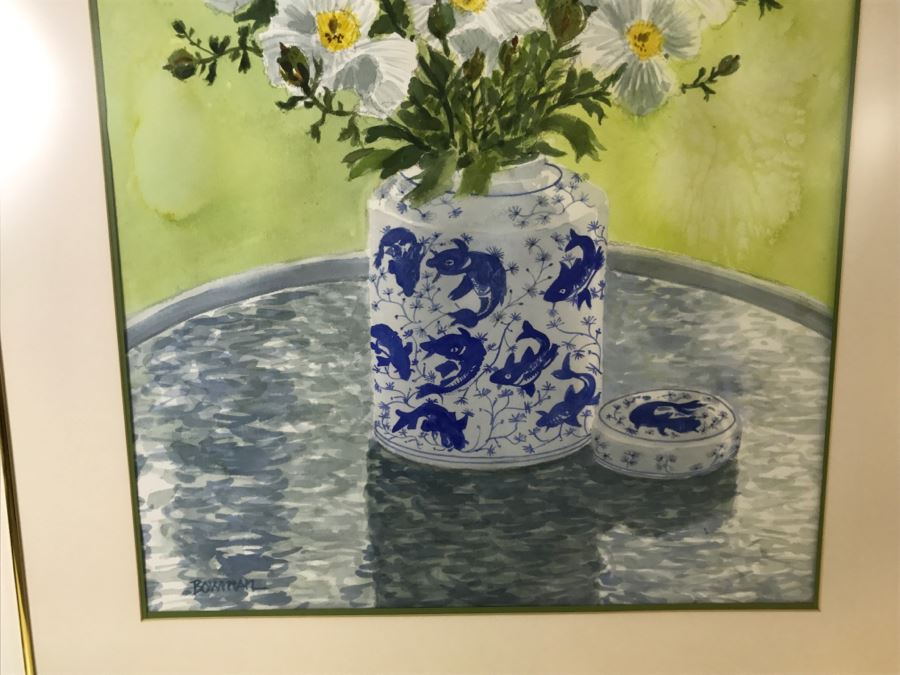 Framed Artwork By Bowman Of Asian Vase With Flowers