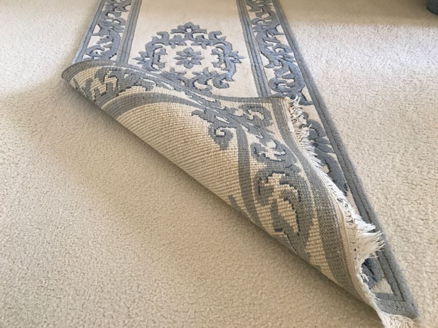 Nice Blue And White Wool Runner Rug [Photo 6]