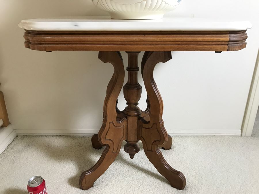 White Marble Top Wooden Side Table [Photo 2]