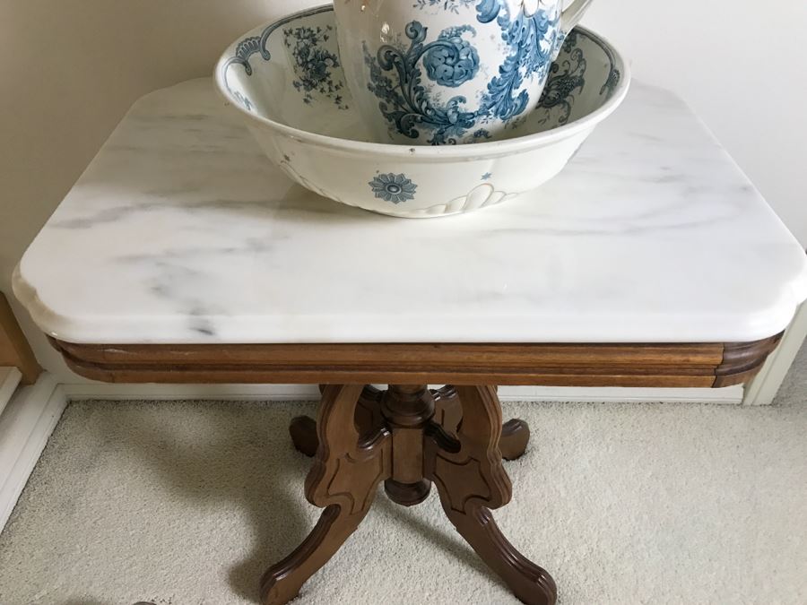 White Marble Top Wooden Side Table [Photo 3]