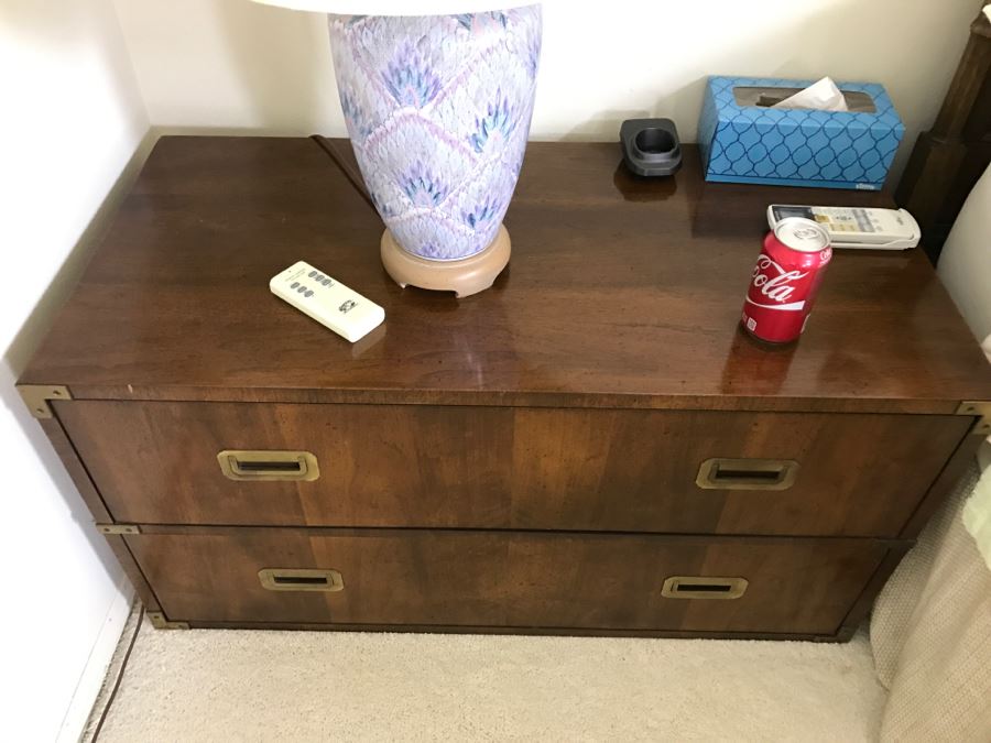 Henredon Fine Furniture Campaign Style Wooden Chest Of Drawers With Brass Pulls 2 Drawer [Photo 3]