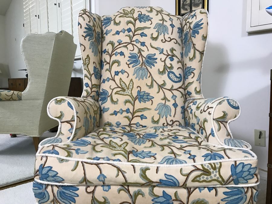 Stunning W & J Sloane Embroidered Wingback Armchair [Photo 4]
