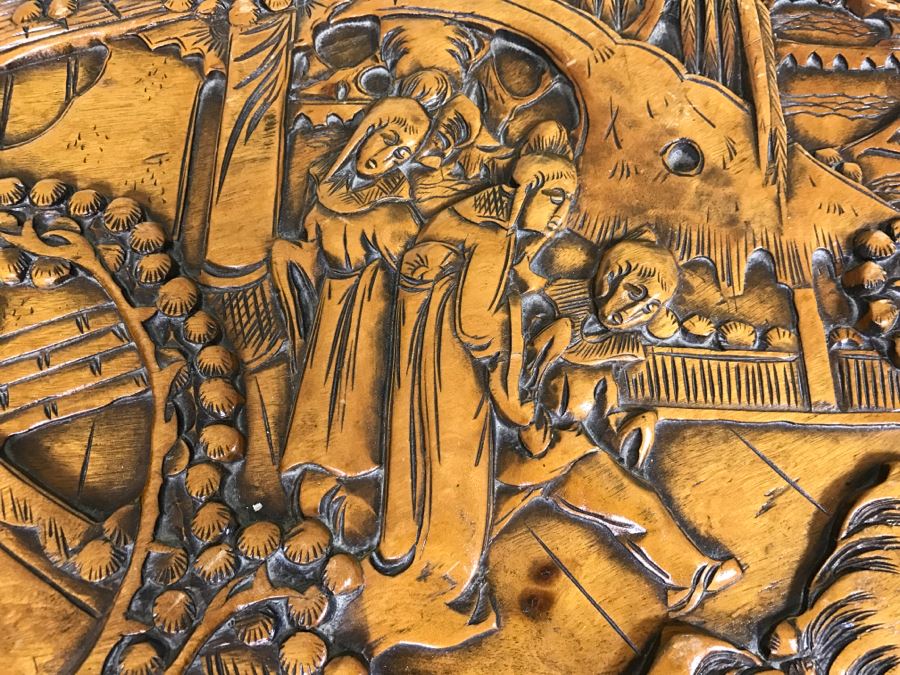 Nice Carved Wood Chinoiserie Cedar Lined Chest With Heating Blanket, Needlepoint Stockings And Other Items [Photo 15]