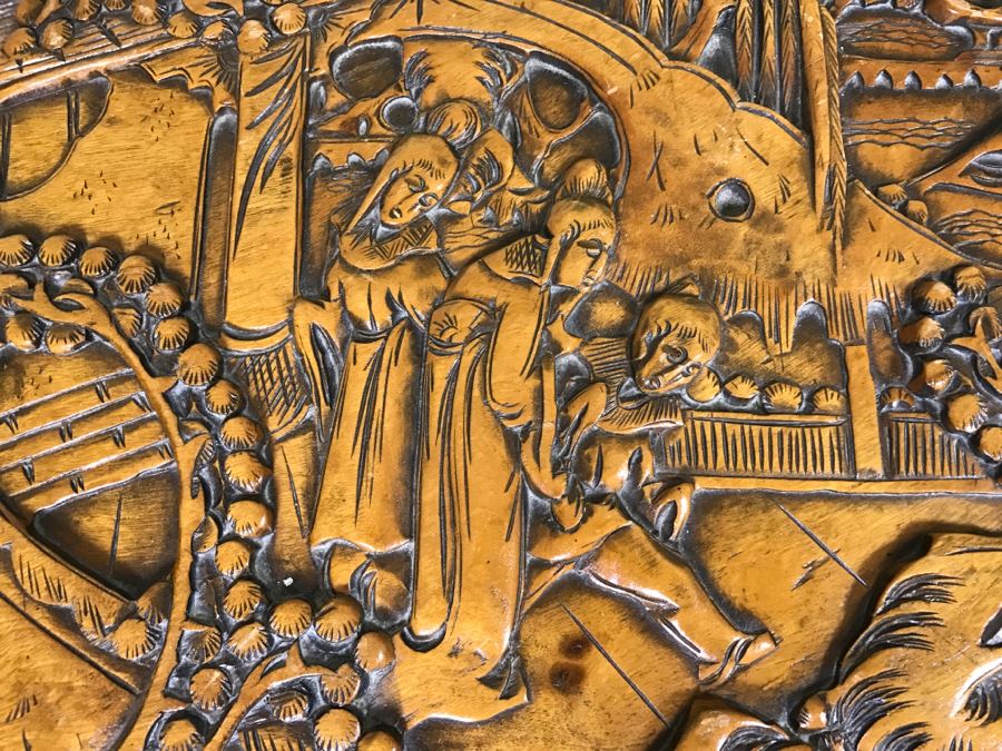 Nice Carved Wood Chinoiserie Cedar Lined Chest With Heating Blanket, Needlepoint Stockings And Other Items [Photo 11]