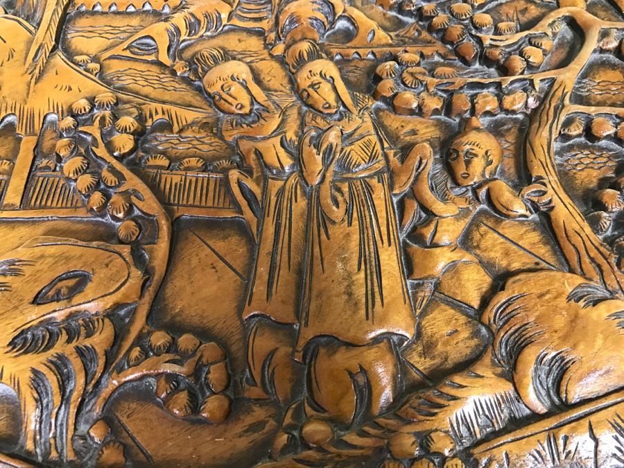 Nice Carved Wood Chinoiserie Cedar Lined Chest With Heating Blanket, Needlepoint Stockings And Other Items [Photo 14]